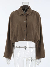 LIZAKOSHT  -  Vintage Dark Brown Corduroy Coats for Women 2025 Autumn Turn-down Collar Single Breasted Short Outerwears Casual Jackets